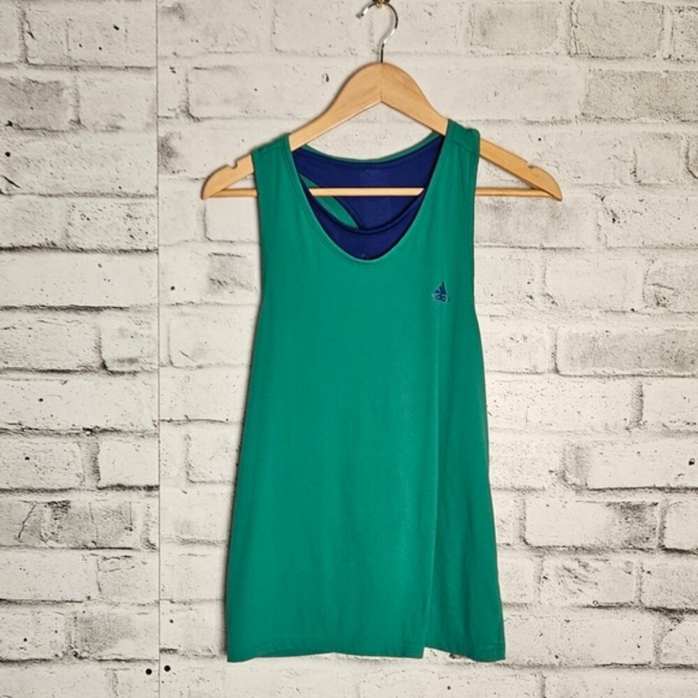 Adidas Green Sleeveless Tank Top with Built In Undershirt